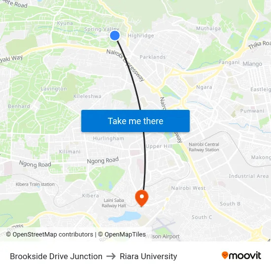 Brookside Drive Junction to Riara University map