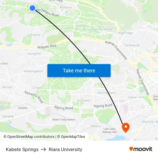 Kabete Springs to Riara University map