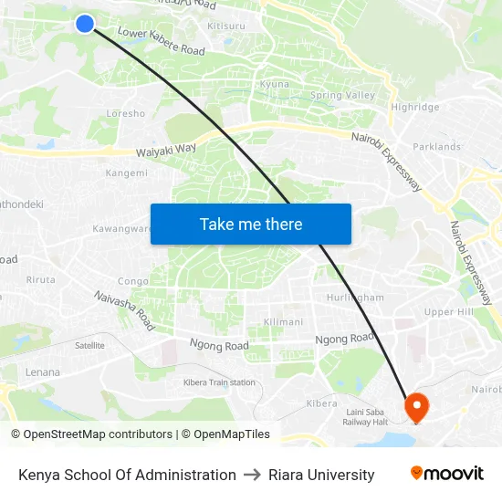 Kenya School Of Administration to Riara University map