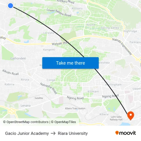 Gacio Junior Academy to Riara University map