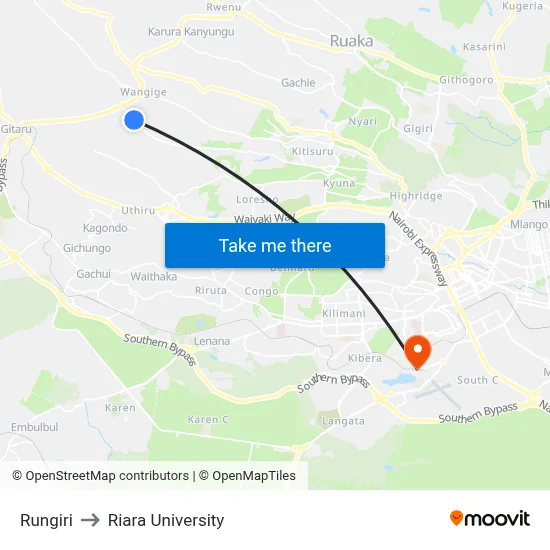 Rungiri to Riara University map