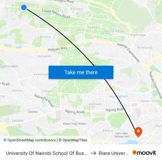 University Of Nairobi School Of Business to Riara University map