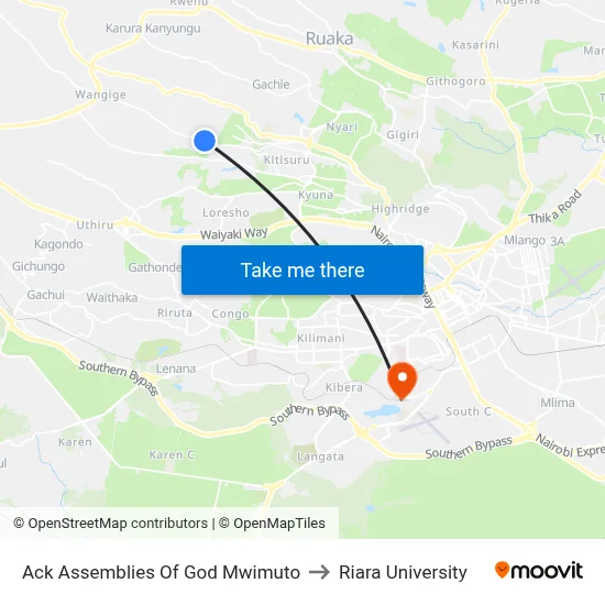Ack Assemblies Of God Mwimuto to Riara University map
