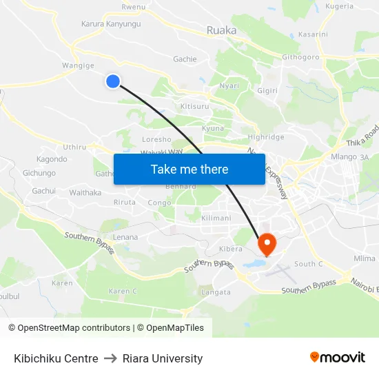 Kibichiku Centre to Riara University map