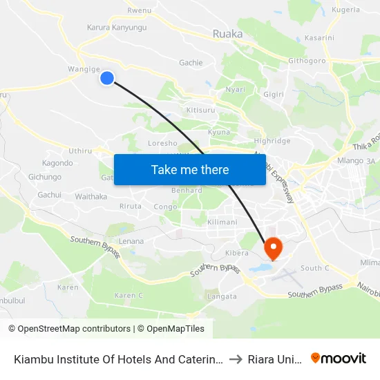 Kiambu Institute Of Hotels And Catering/Valence School to Riara University map