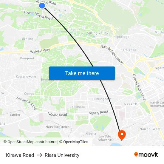 Kirawa Road to Riara University map