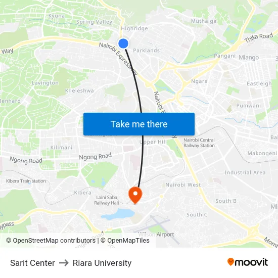 Sarit Center to Riara University map