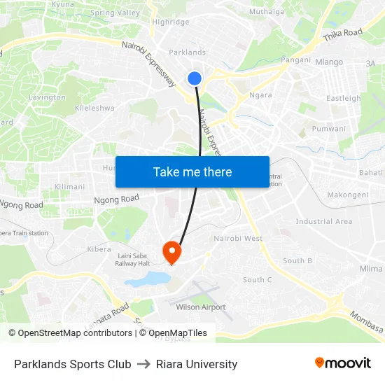Parklands Sports Club to Riara University map