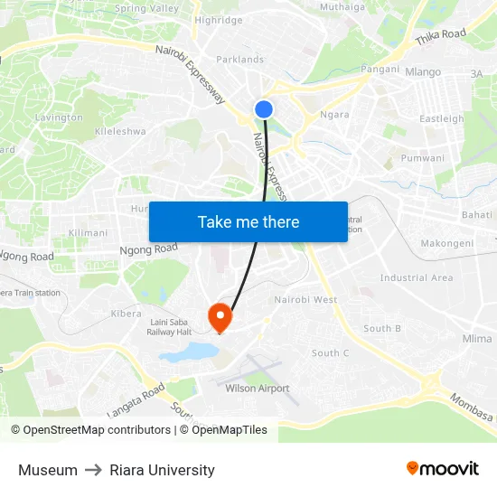 Museum to Riara University map