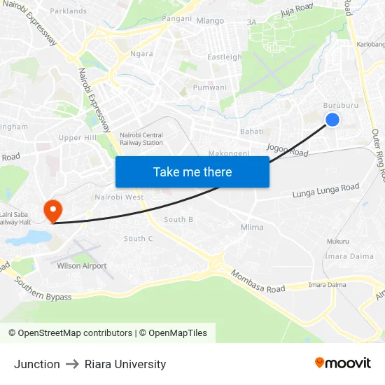 Junction to Riara University map