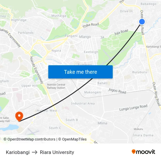 Kariobangi to Riara University map
