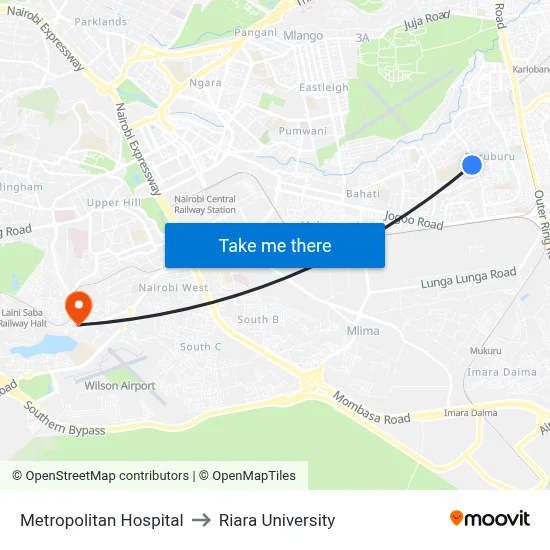 Metropolitan Hospital to Riara University map
