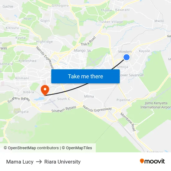 Mama Lucy to Riara University map