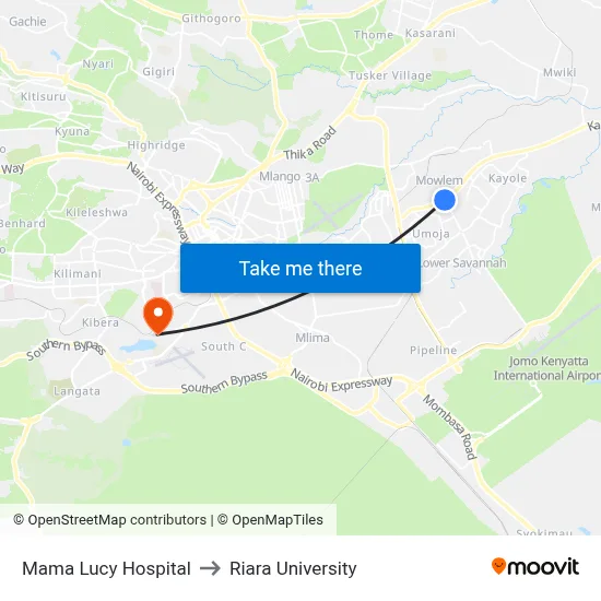Mama Lucy Hospital to Riara University map