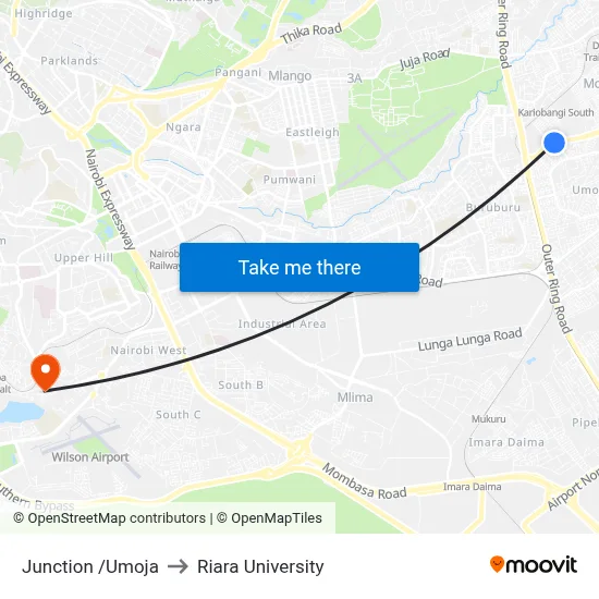 Junction /Umoja to Riara University map