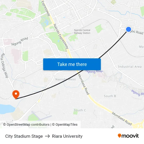 City Stadium Stage to Riara University map
