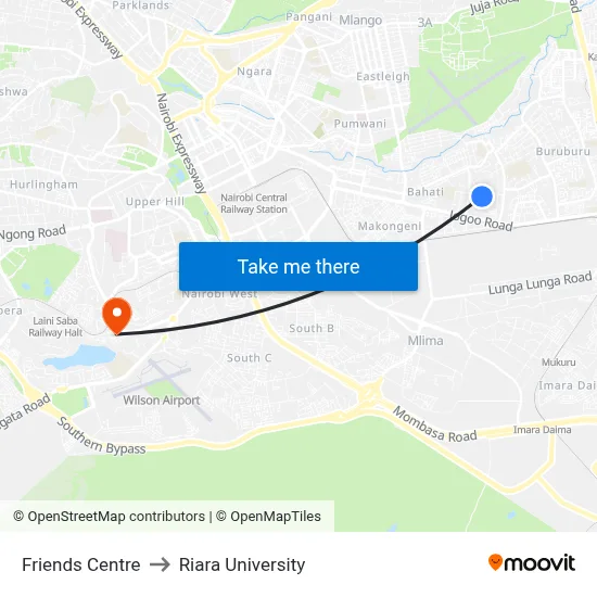 Friends Centre to Riara University map