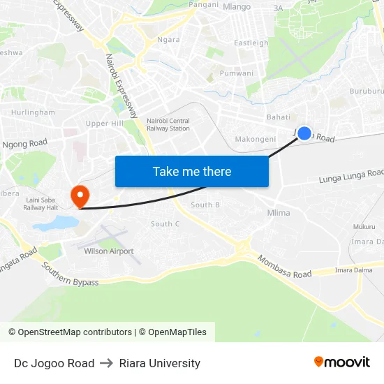 Dc Jogoo Road to Riara University map