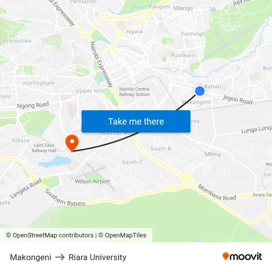 Makongeni to Riara University map