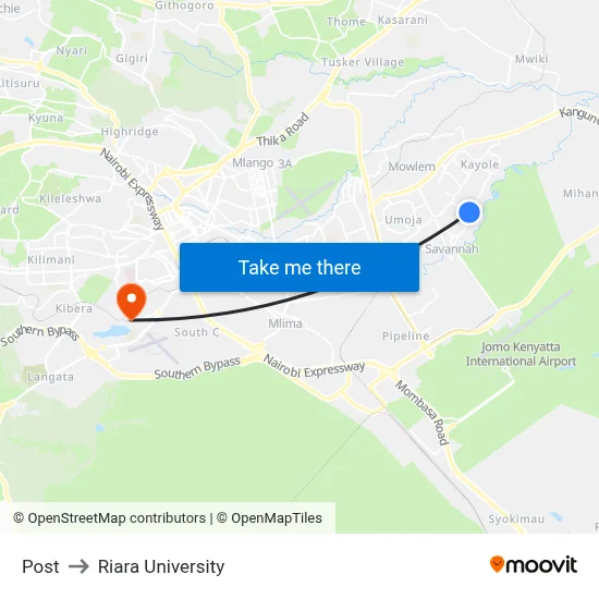 Post to Riara University map
