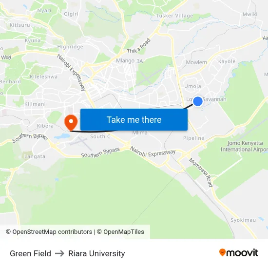 Green Field to Riara University map