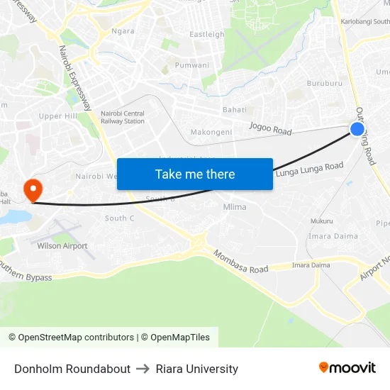 Donholm Roundabout to Riara University map