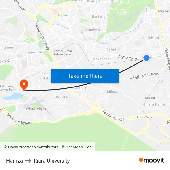 Hamza to Riara University map