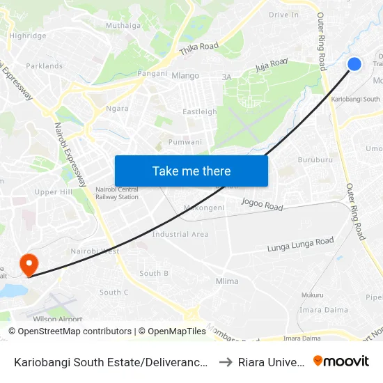 Kariobangi South Estate/Deliverance Church to Riara University map