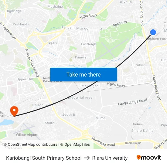Kariobangi South Primary School to Riara University map