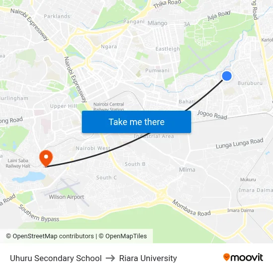 Uhuru Secondary School to Riara University map