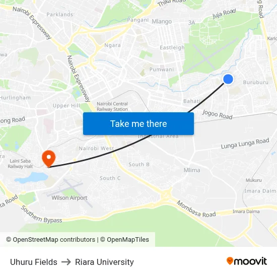 Uhuru Fields to Riara University map