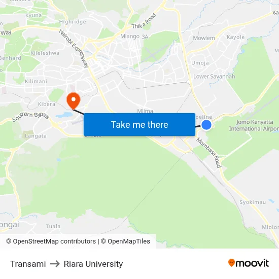 Transami to Riara University map