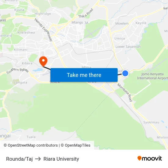Rounda/Taj to Riara University map