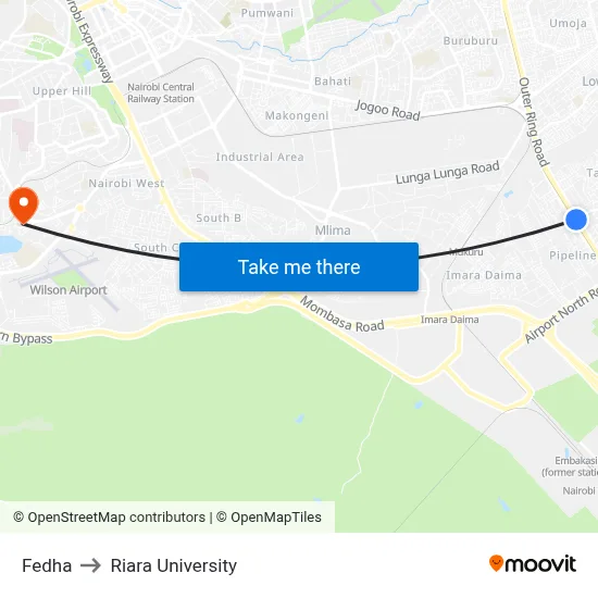Fedha to Riara University map