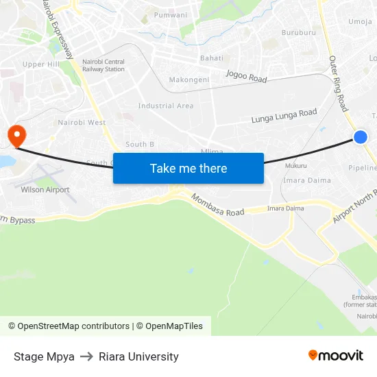 Stage Mpya to Riara University map
