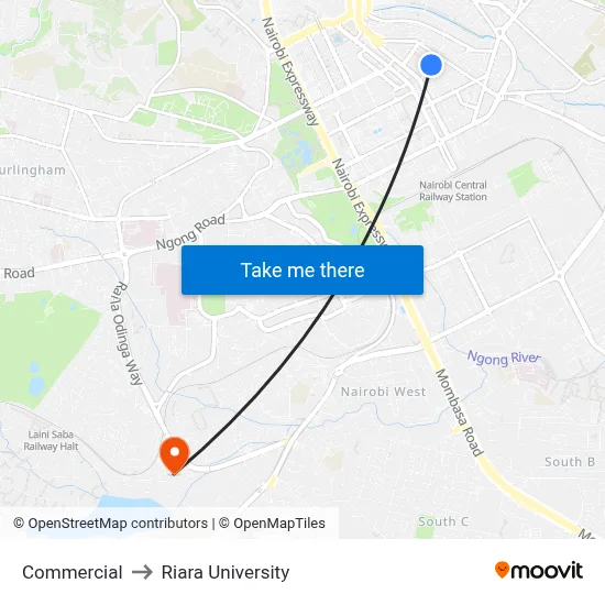 Commercial to Riara University map