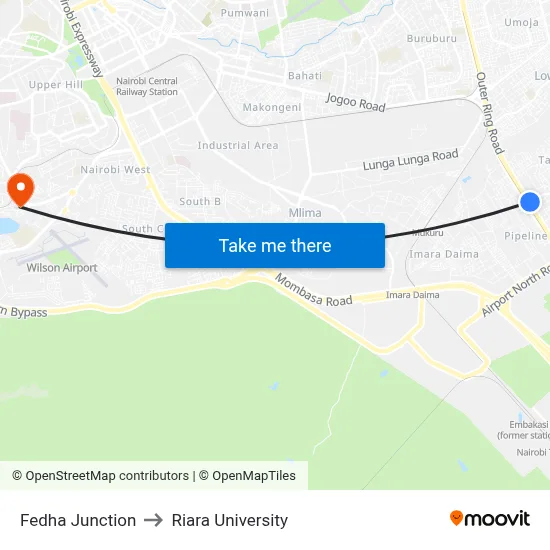 Fedha Junction to Riara University map