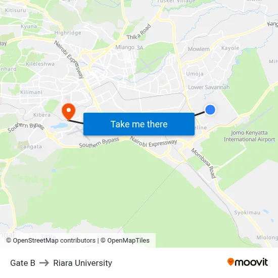 Gate B to Riara University map