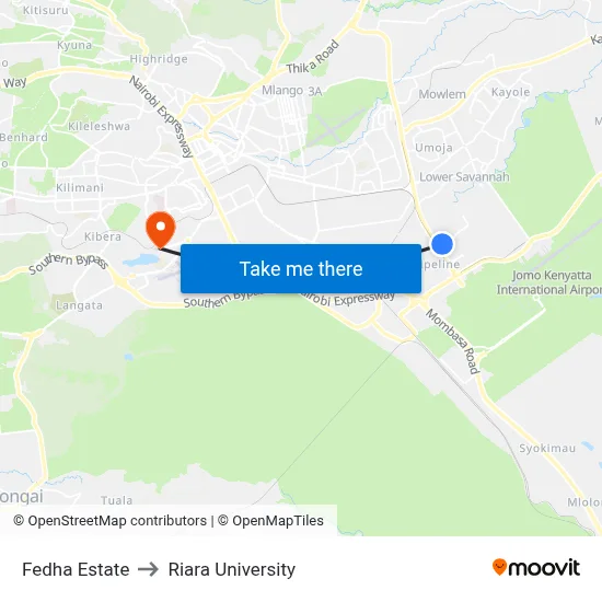 Fedha Estate to Riara University map