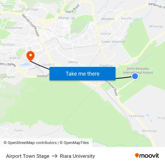 Airport  Town Stage to Riara University map
