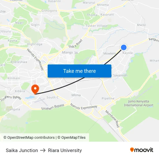 Saika Junction to Riara University map