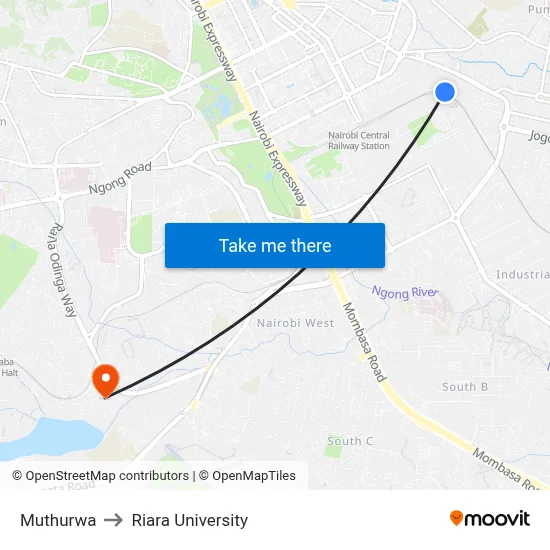 Muthurwa to Riara University map