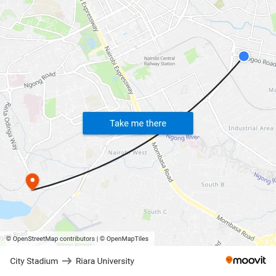 City Stadium to Riara University map