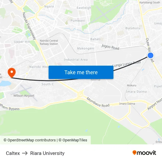 Caltex to Riara University map