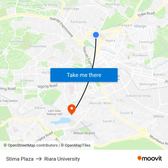 Stima Plaza to Riara University map