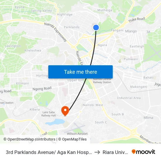 3rd Parklands Avenue/ Aga Kan Hospital Junction to Riara University map