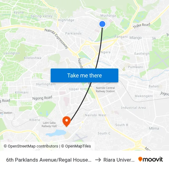 6th Parklands Avenue/Regal House/Kobil to Riara University map