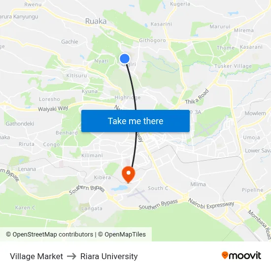 Village Market to Riara University map