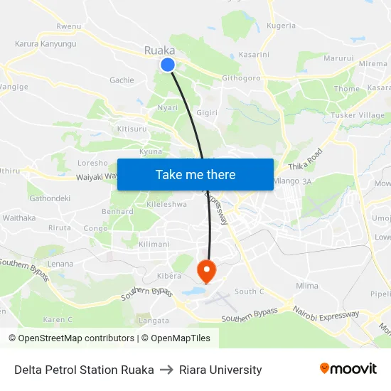 Delta Petrol Station Ruaka to Riara University map
