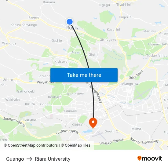 Guango to Riara University map